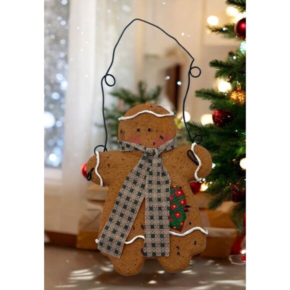 Vintage Gingerbread Woman Christmas Tree Ornament Scarf Accent - Picture 1 of 6